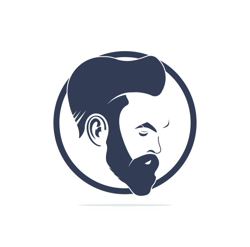 Man beard hipster barbershop vector emblem. Bearded man's face, hipster character.