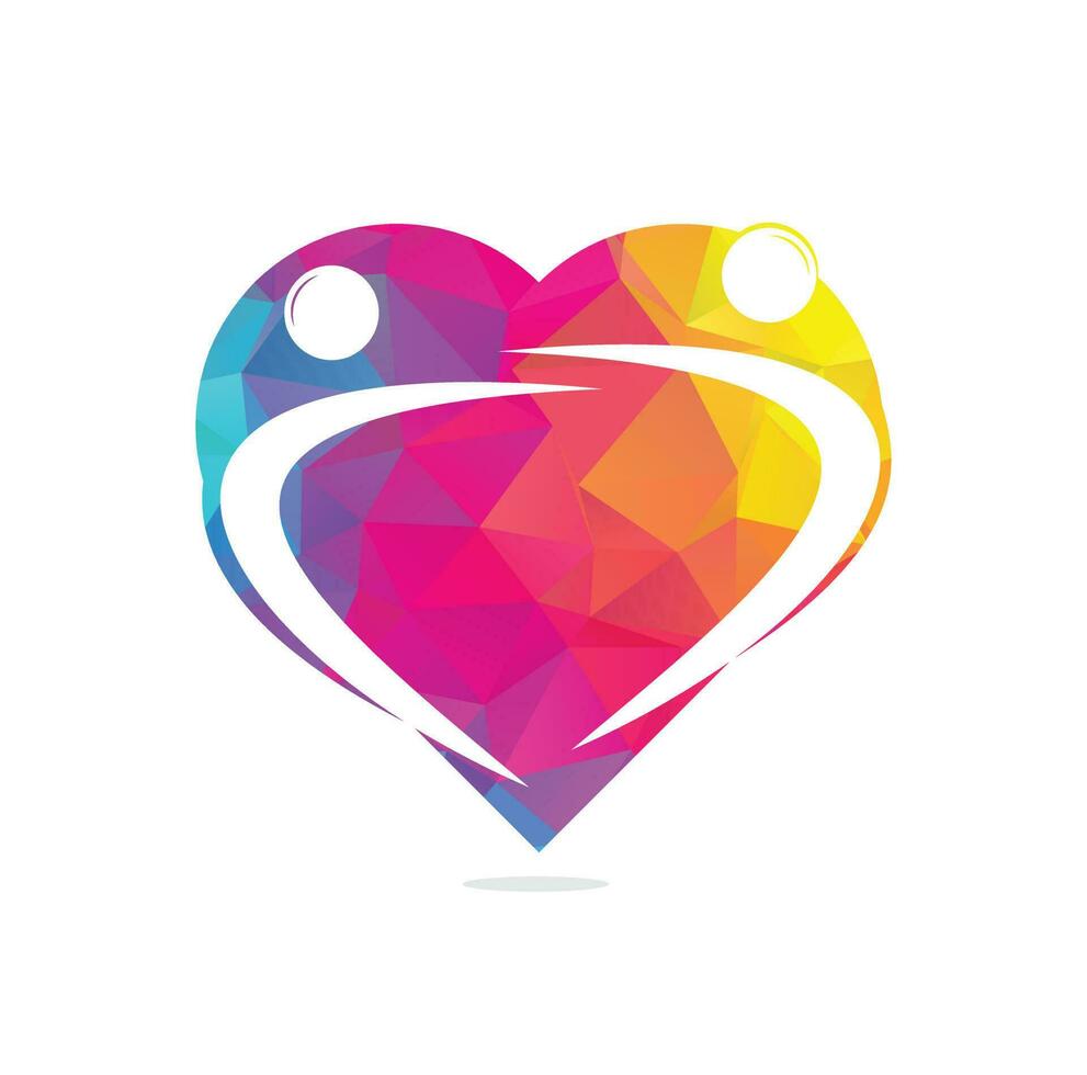 diseño de logotipo de concepto de cuidado de personas creativas. humano en el diseño del logotipo del corazón, vector de gente feliz