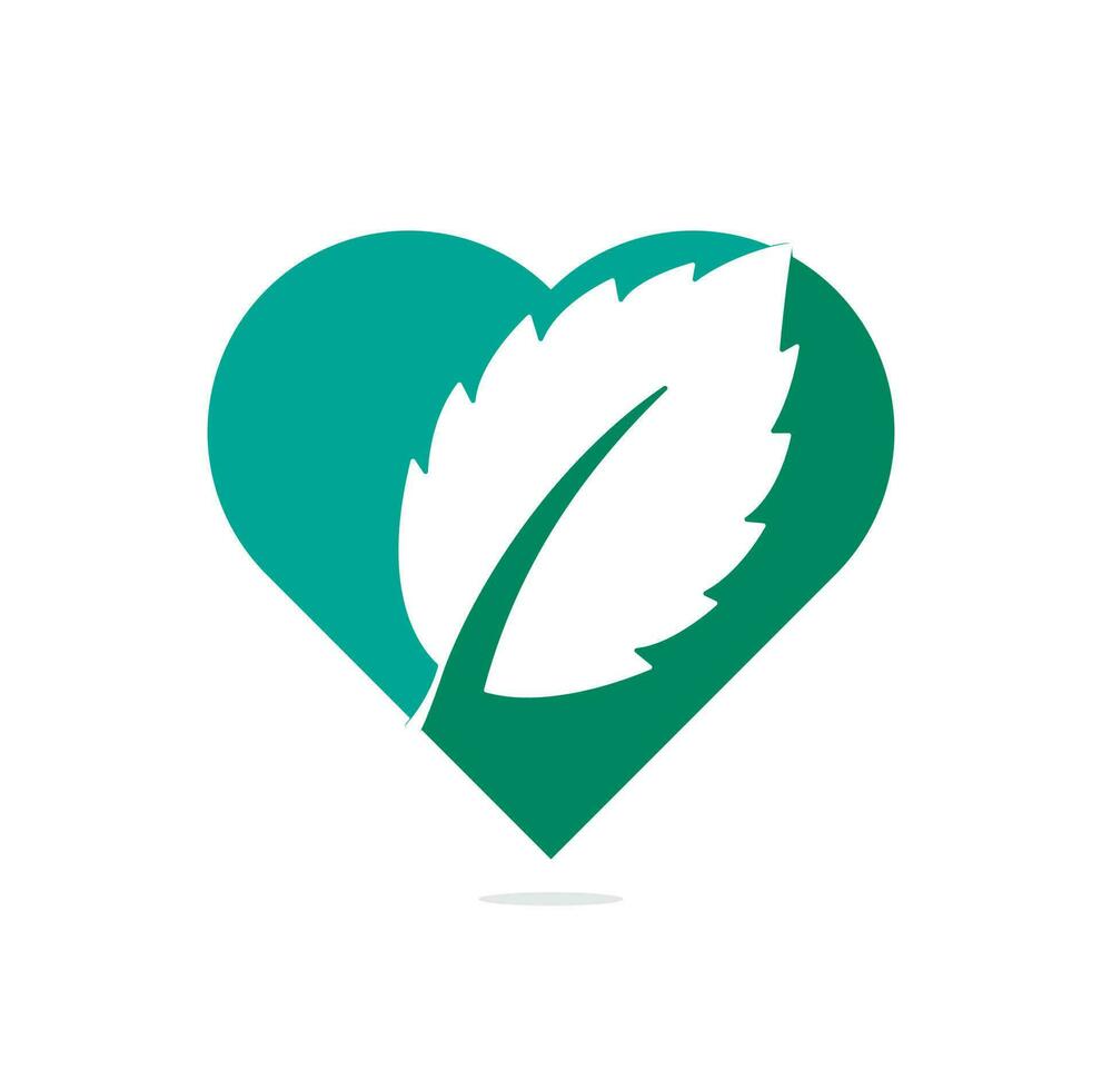 mint leaf heart shape concept logo. green mint leaves vector logo.