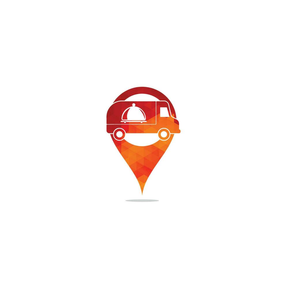 food truck map pin shape concept logo design template. food delivery logo design. food truck courier logo design. vector