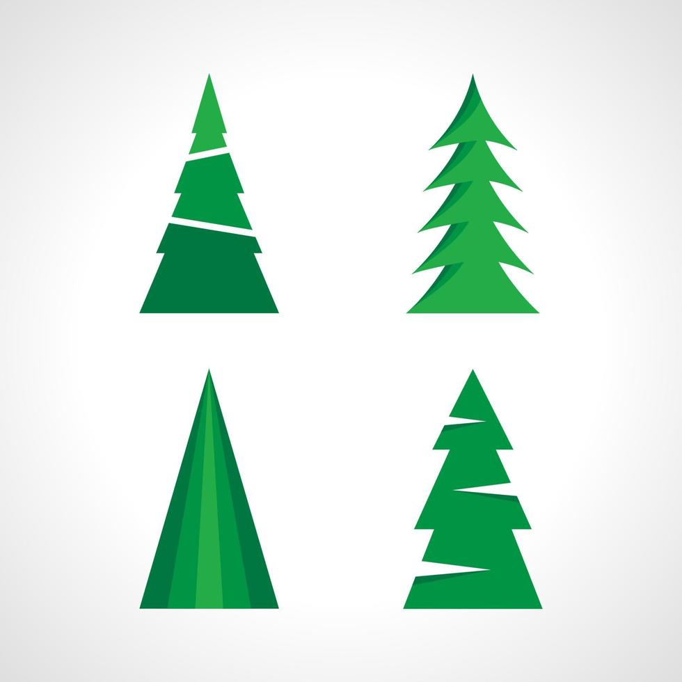 Set of four green Christmas tree. Vector illustration.