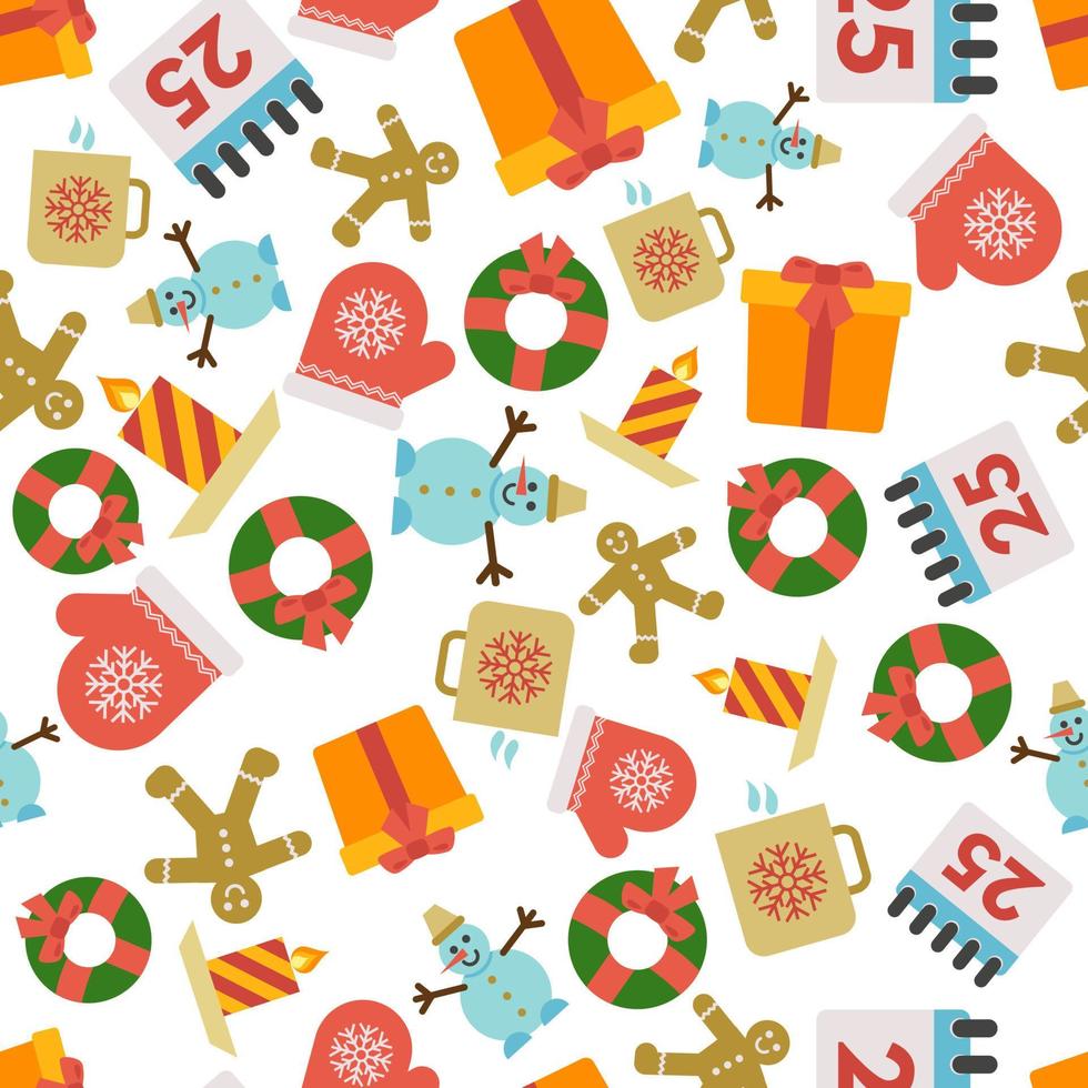 Christmas Seamless Pattern with icons in flat style. Vector illustration
