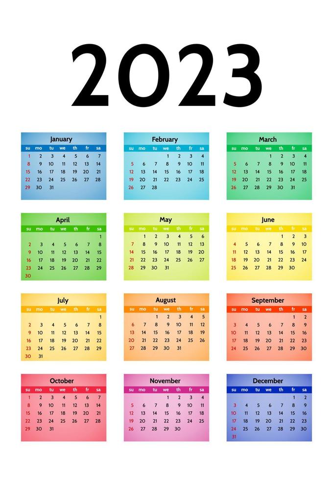 Calendar for 2023 isolated on a white background. Sunday to Monday, business template. Vector illustration