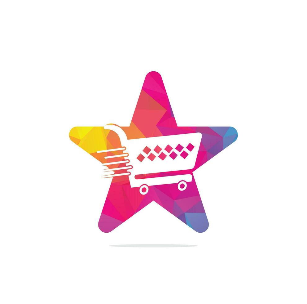 diseño de logotipo vectorial de concepto de forma de estrella de carrito de compras. diseño de logotipo de compras. icono de la aplicación de compras en línea. vector