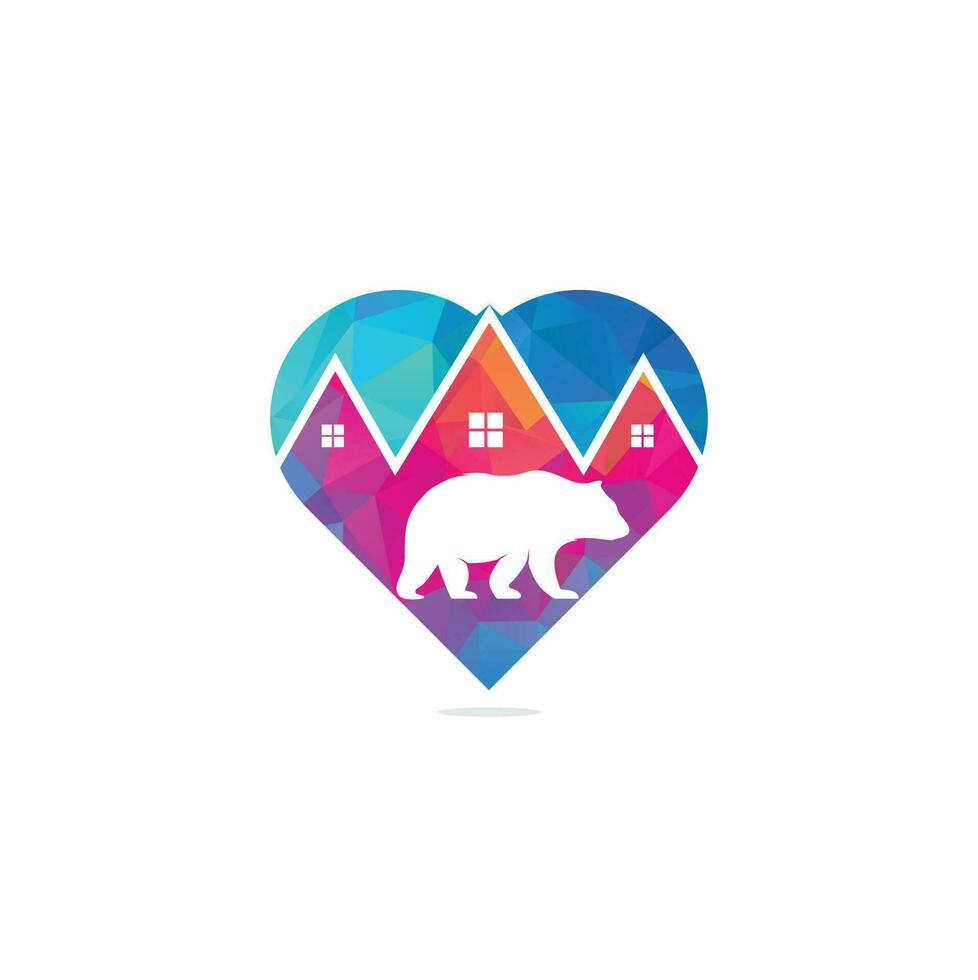 bear house heart shape concept logo hipster retro vintage vector icon illustration