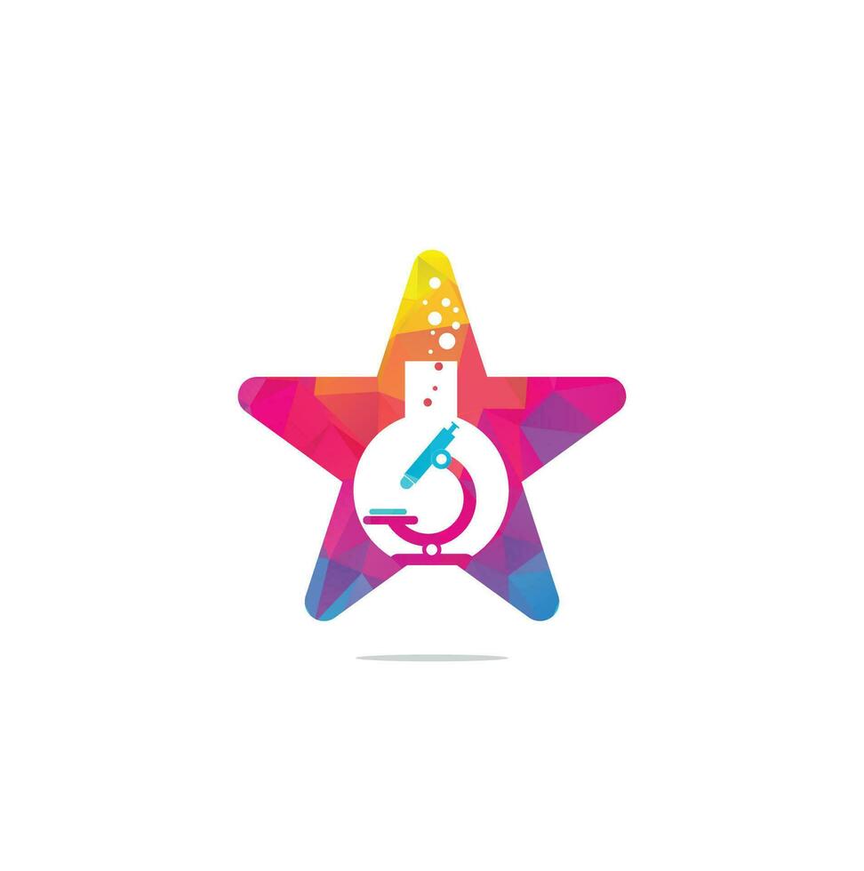 Flask Laboratory Glass star shape concept logo. laboratory logo. laboratory microscope logo. lab beaker and microscope logo. vector
