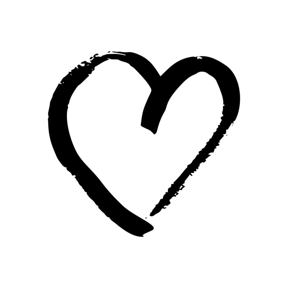 Hand drawn brush hearts. Grunge black doodle heart on white background. Romantic love symbol. Vector illustration.