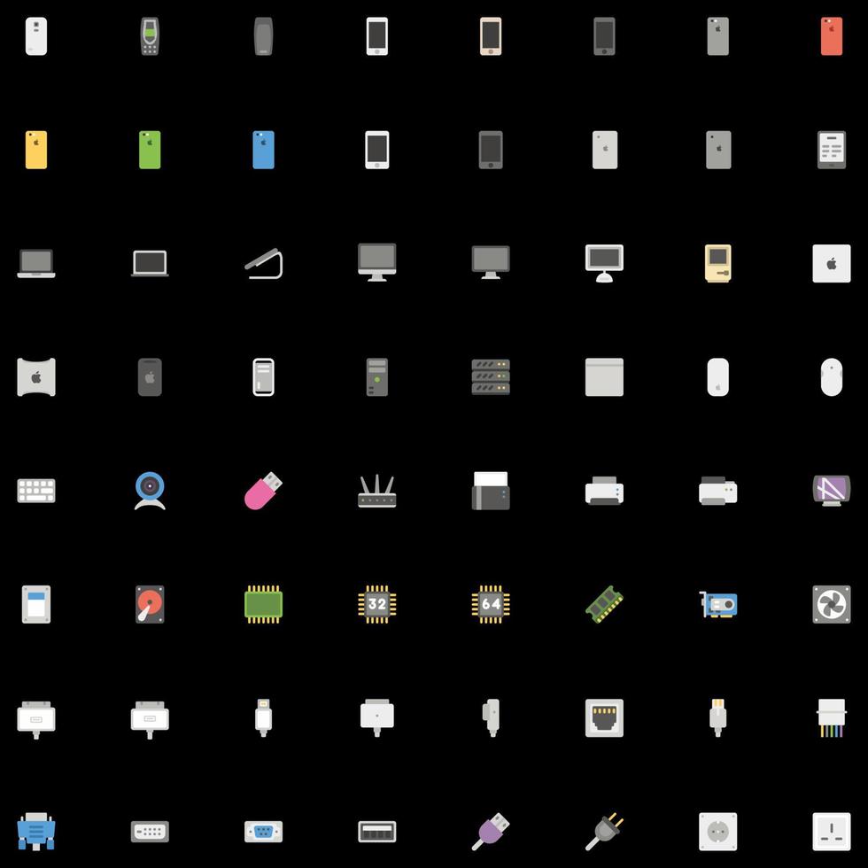 Vector set of colorful icons with various categories