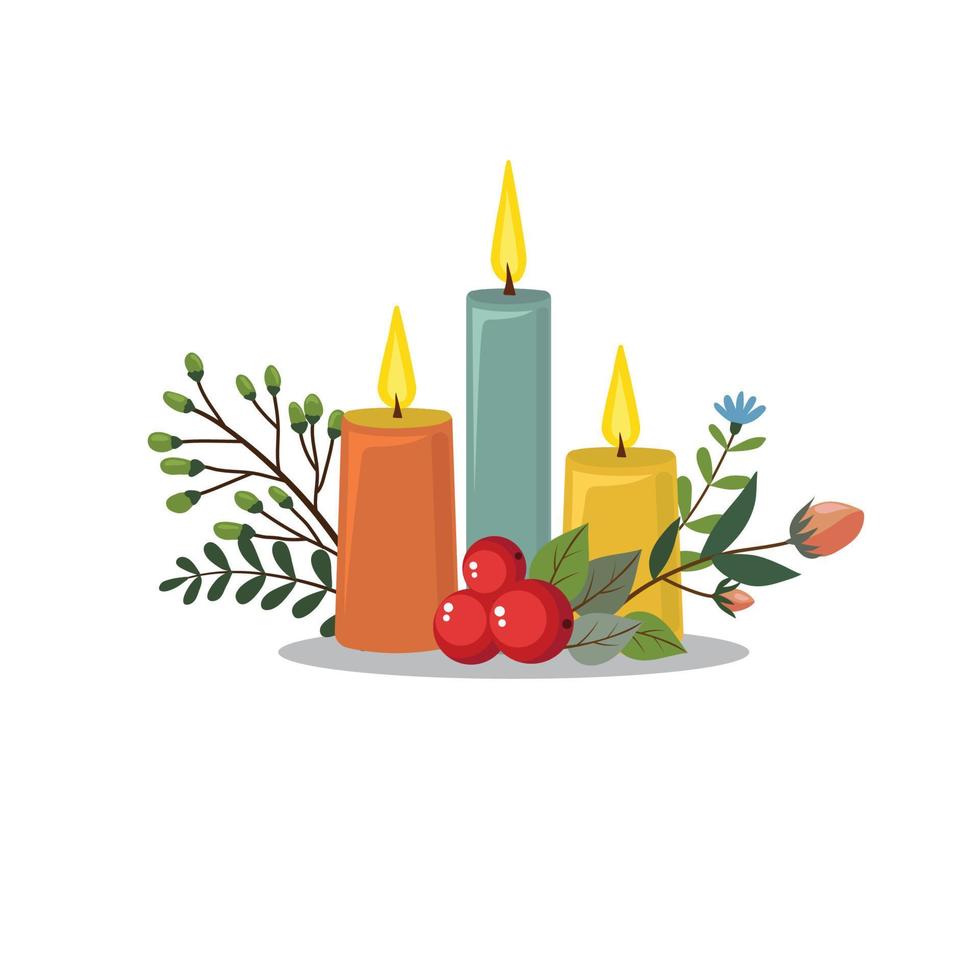 candle light with flower for traditional Christmas decoration vector