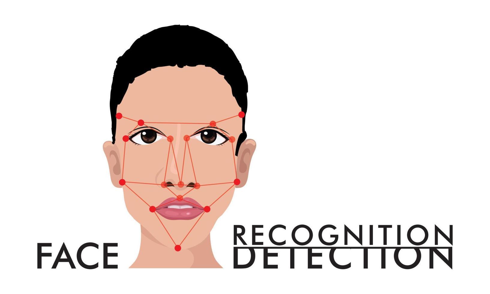 icono de reconocimiento y detección de rostro de mujer, reconocimiento del sistema de identidad. verificación e identificación de escáner digital de seguridad. símbolo vectorial biométrico de análisis humano. Reconocimiento facial preciso. vector