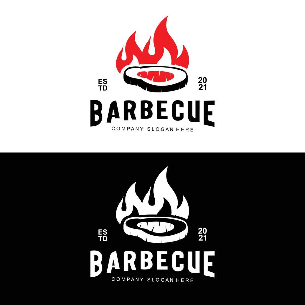 logotipo de barbacoa, vector de comida a la parrilla, diseño adecuado para restaurante, parrillada, carne ahumada