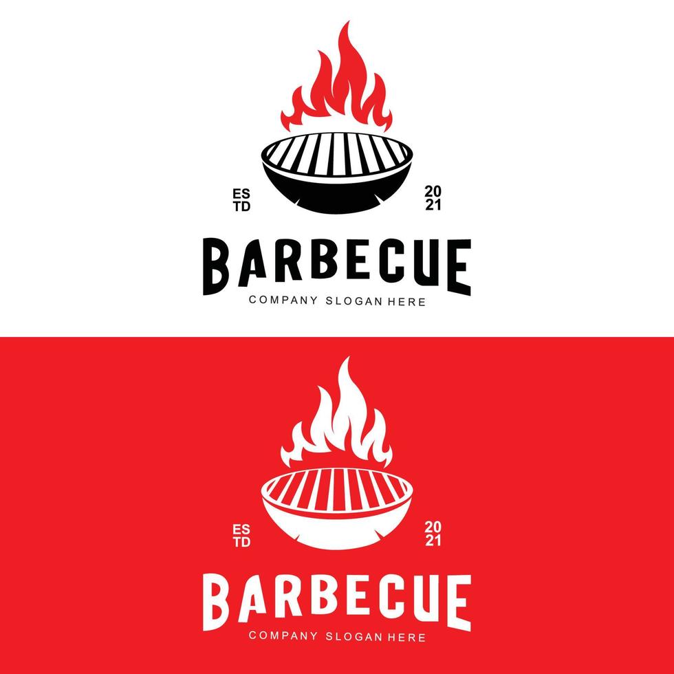 logotipo de barbacoa, vector de comida a la parrilla, diseño adecuado para restaurante, parrillada, carne ahumada