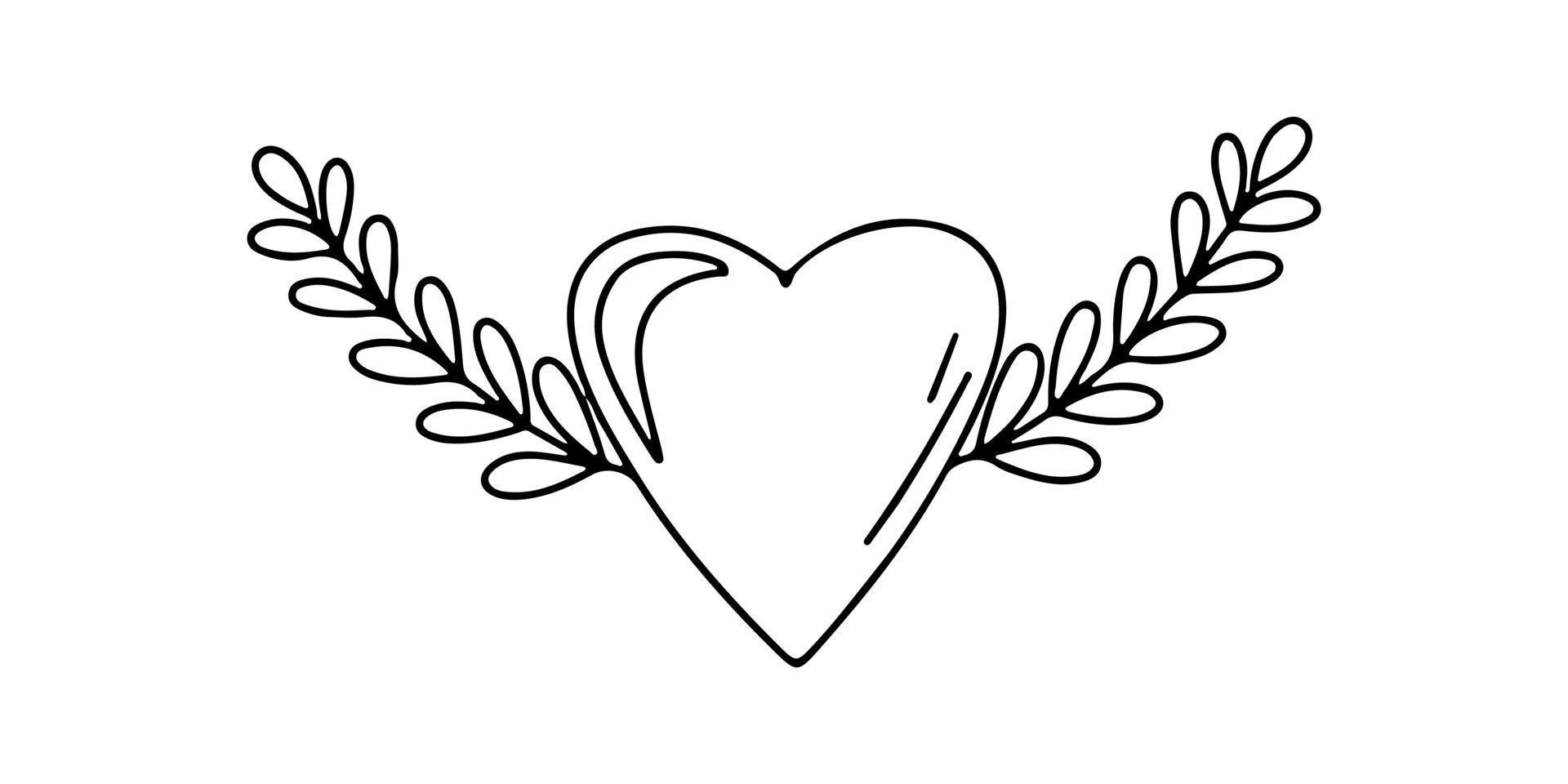 corazón dibujado a mano. elemento de diseño de la naturaleza. Ilustración de vector de ornamento vintage aislado sobre fondo blanco.