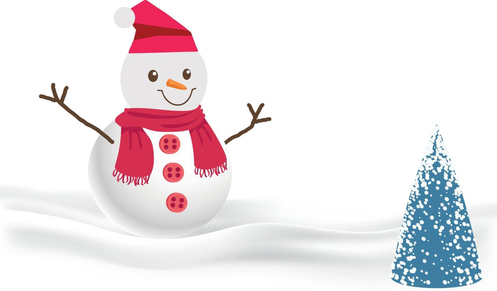 Snowman on a white background Free Vector.Hand drawn flat christmas background with snowman. vector