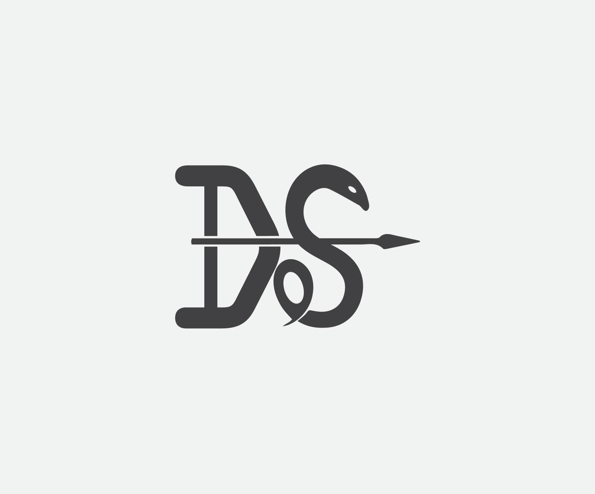 initial letter ds logo.Expressing the curl of a snake climbing a pole as the letter s. Minimal style identity initial logo mark. Minimal line font style DS Letter Logo. vector