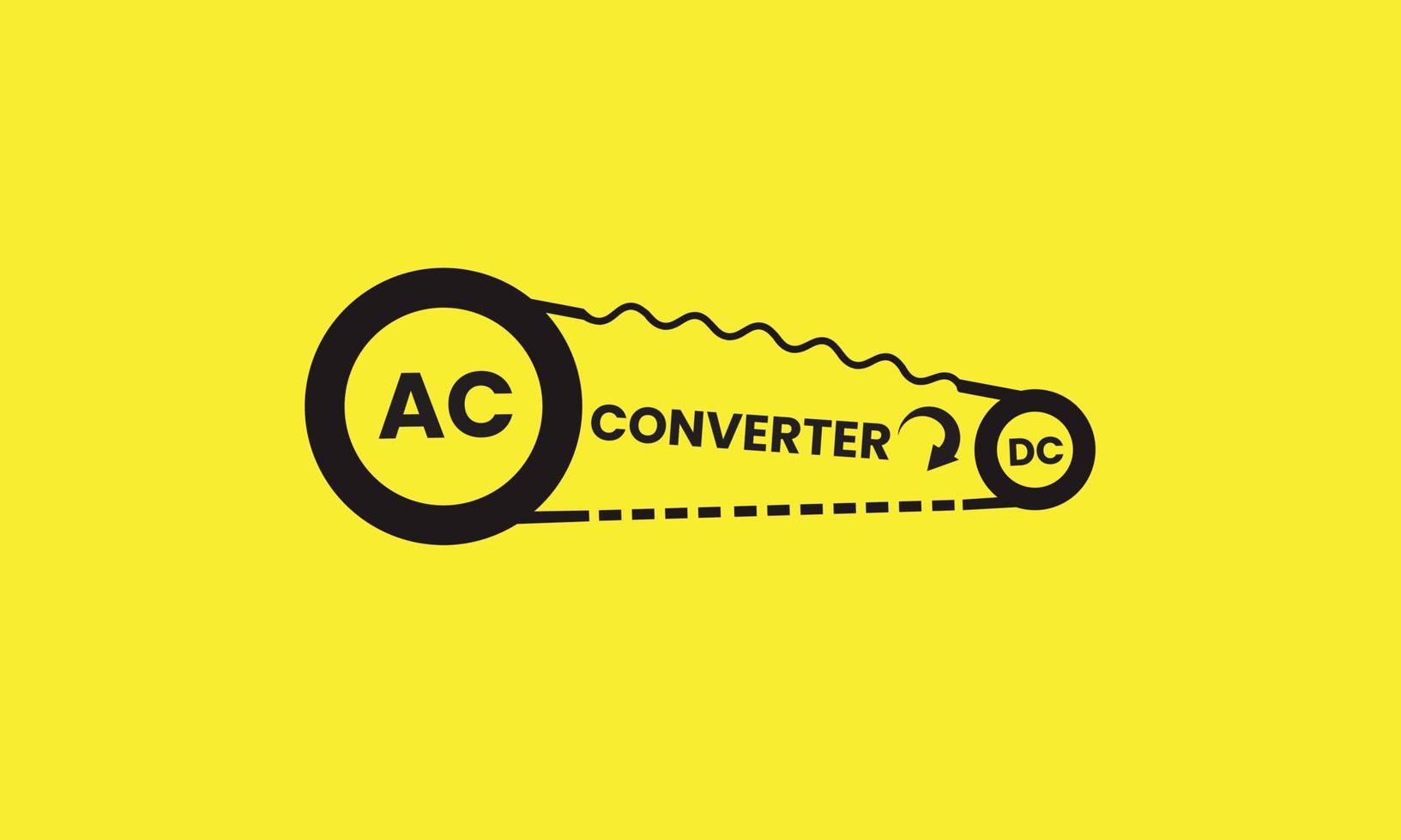 signo de símbolo de CC y CA actual, ilustración vectorial, aislado sobre fondo amarillo. carga con corriente alterna alterna o continua continua. directa y alterna. vector