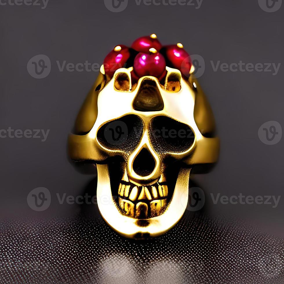 hermoso anillo de calavera para hombre en oro amarillo y blanco foto