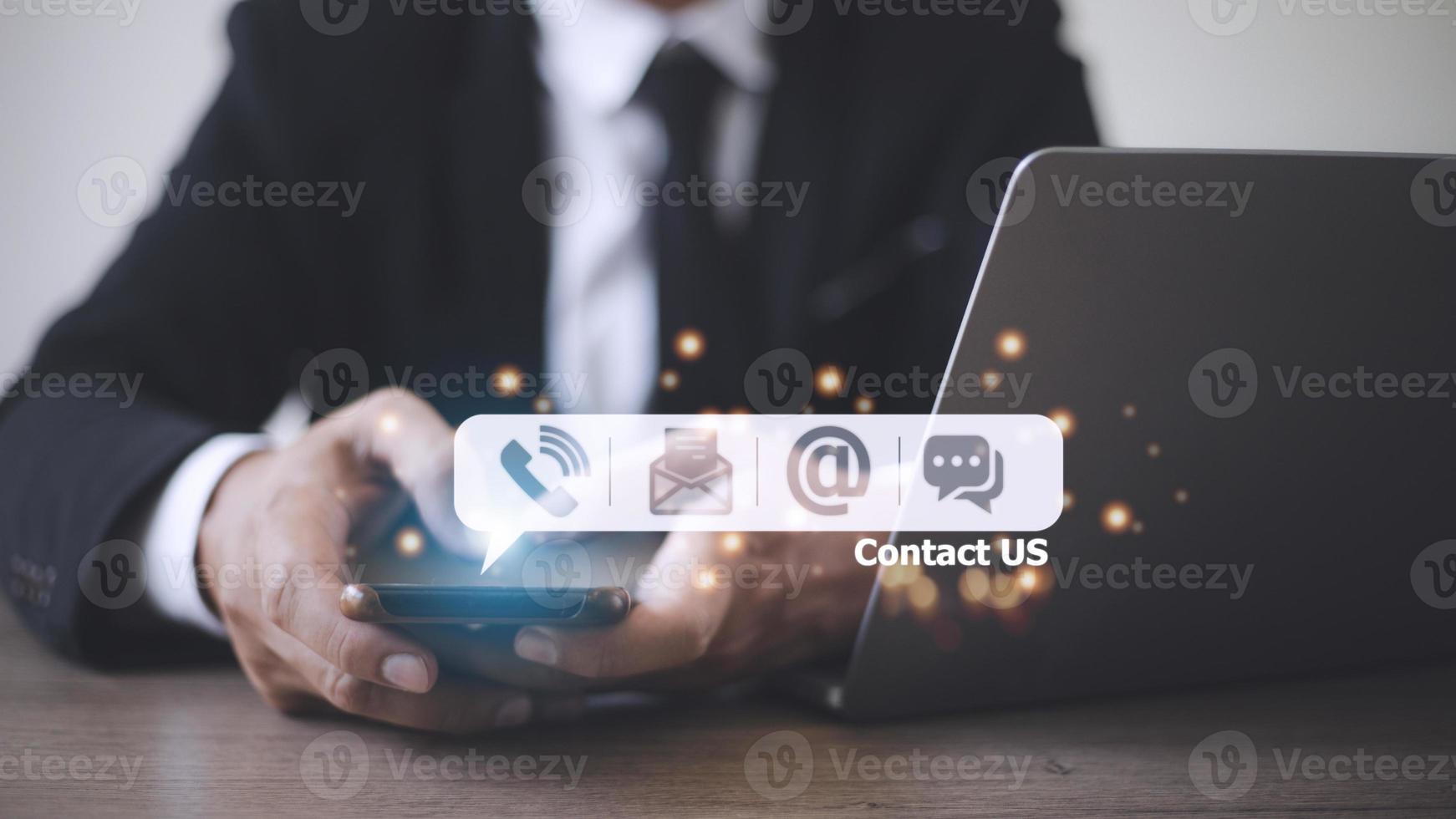 CONTACT US, Hand of people holding mobile smartphone with mail, phone, email, chat  icon. customer support concept, photo