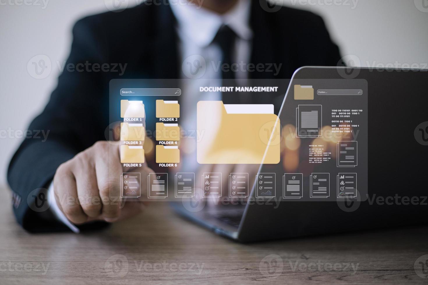 Document management concept. Virtual screen icons Document Management System DMS Online document database, software for efficient archiving, searching and management of company files and data. photo