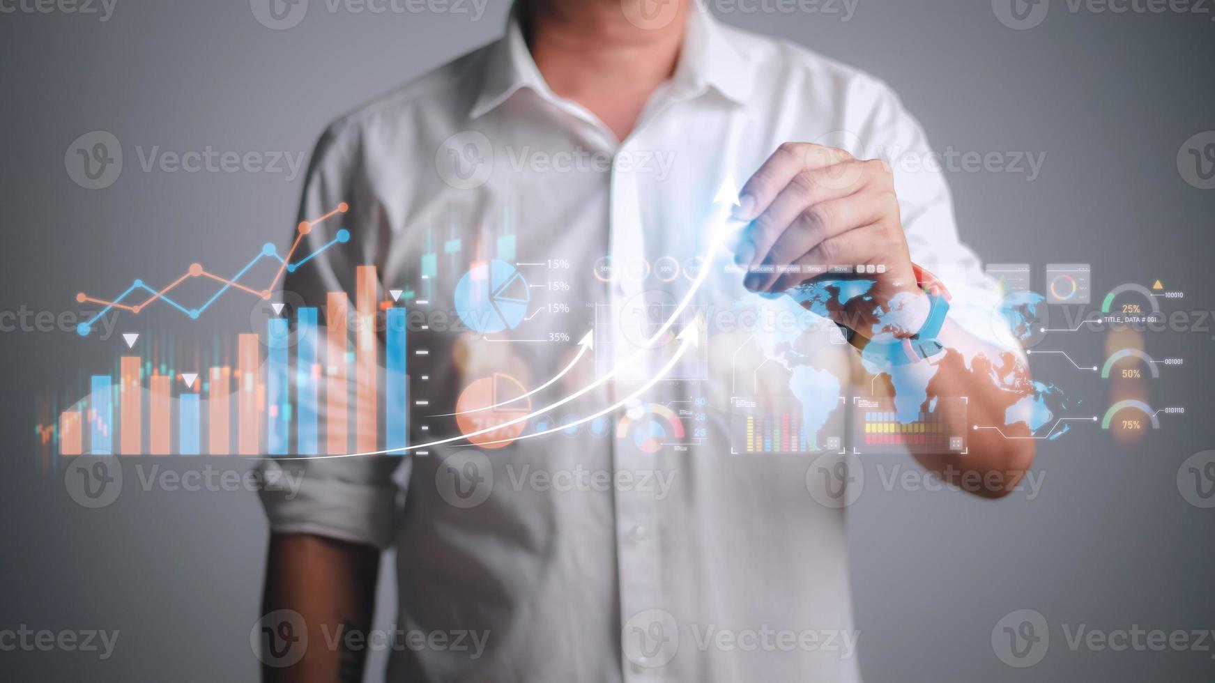 Data Analysis for Business and Finance Concept. Graphic interface showing future computer technology of profit analytic, online marketing research and information report for digital business strategy. photo