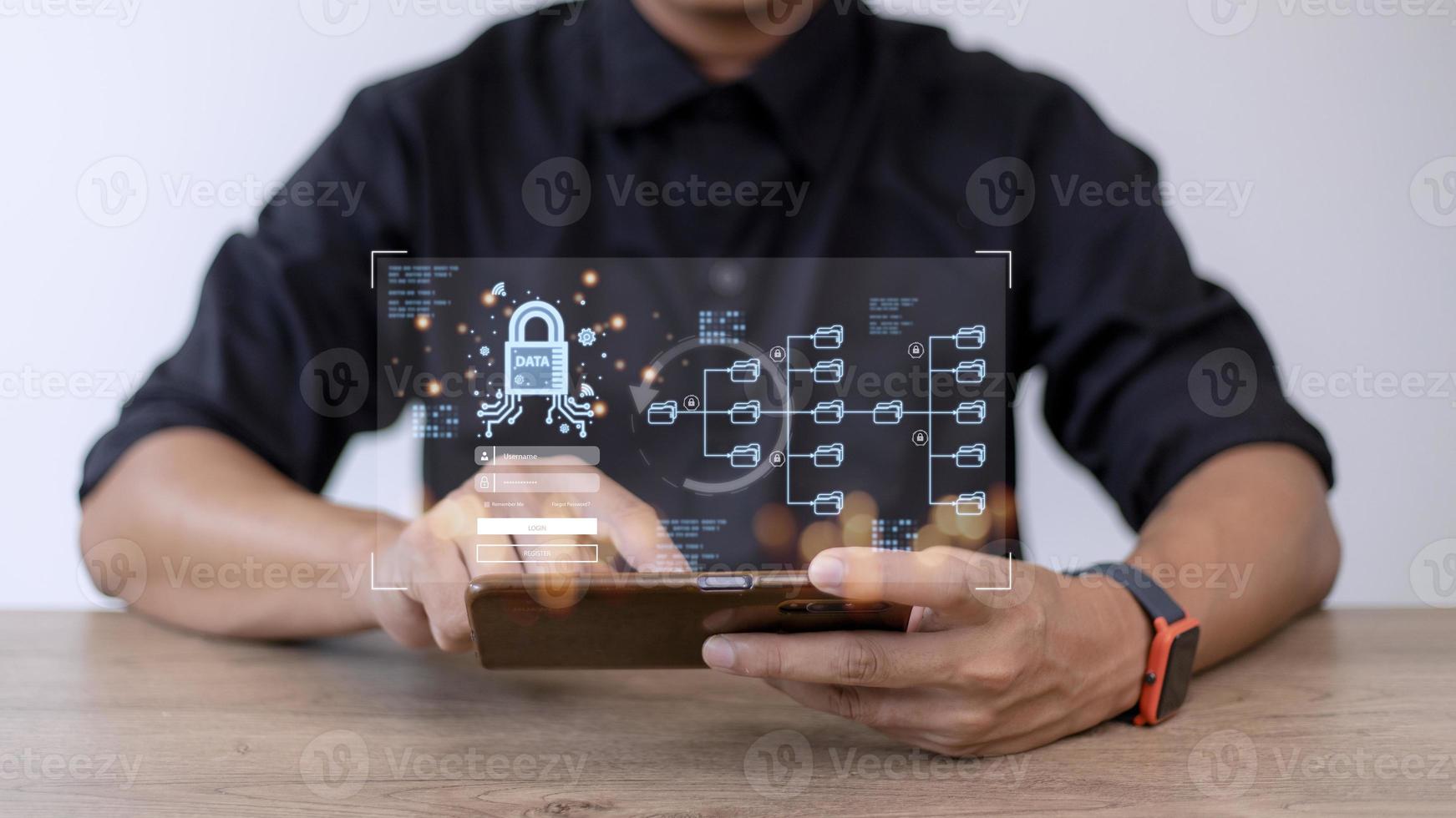 Concept of cyber security, information security and encryption, secure access to user's personal information, secure Internet access, cybersecurity. photo
