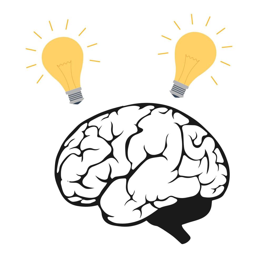 Human brain vector design with light bulb idea symbol
