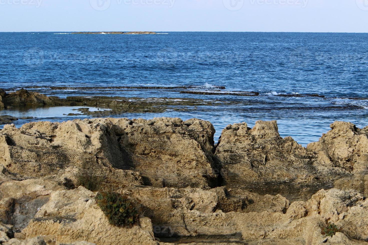 Coast of the Mediterranean Sea in northern Israel. photo