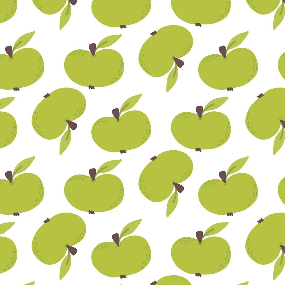 Seamless pattern with green apple. Vector illustration. Flat style.