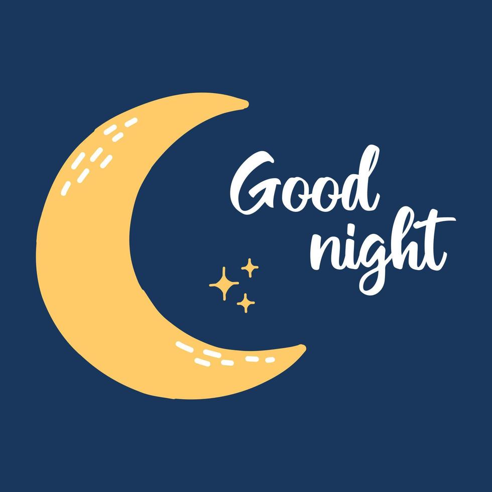 Lettering good night. Good night postcard. Cute kids poster with moon and  stars. Vector illustration in hand drawn cartoon style. 14893431 Vector Art  at Vecteezy