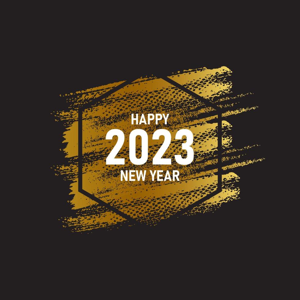 Happy new year 2023 background with a grunge gold brush stroke vector