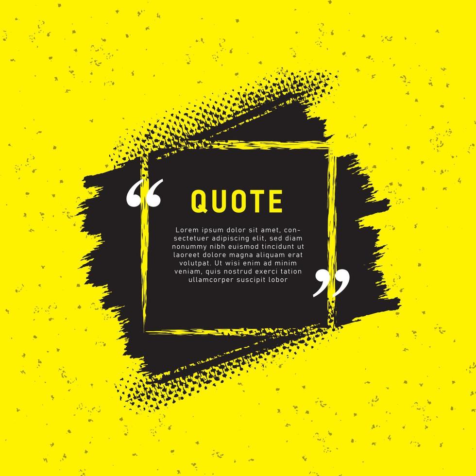 Modern communication quote frame on yellow with abstract black brush stroke vector