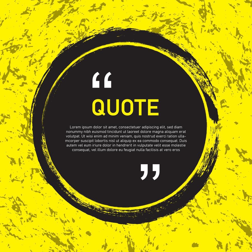 Modern communication quote frame on yellow with abstract black brush stroke vector