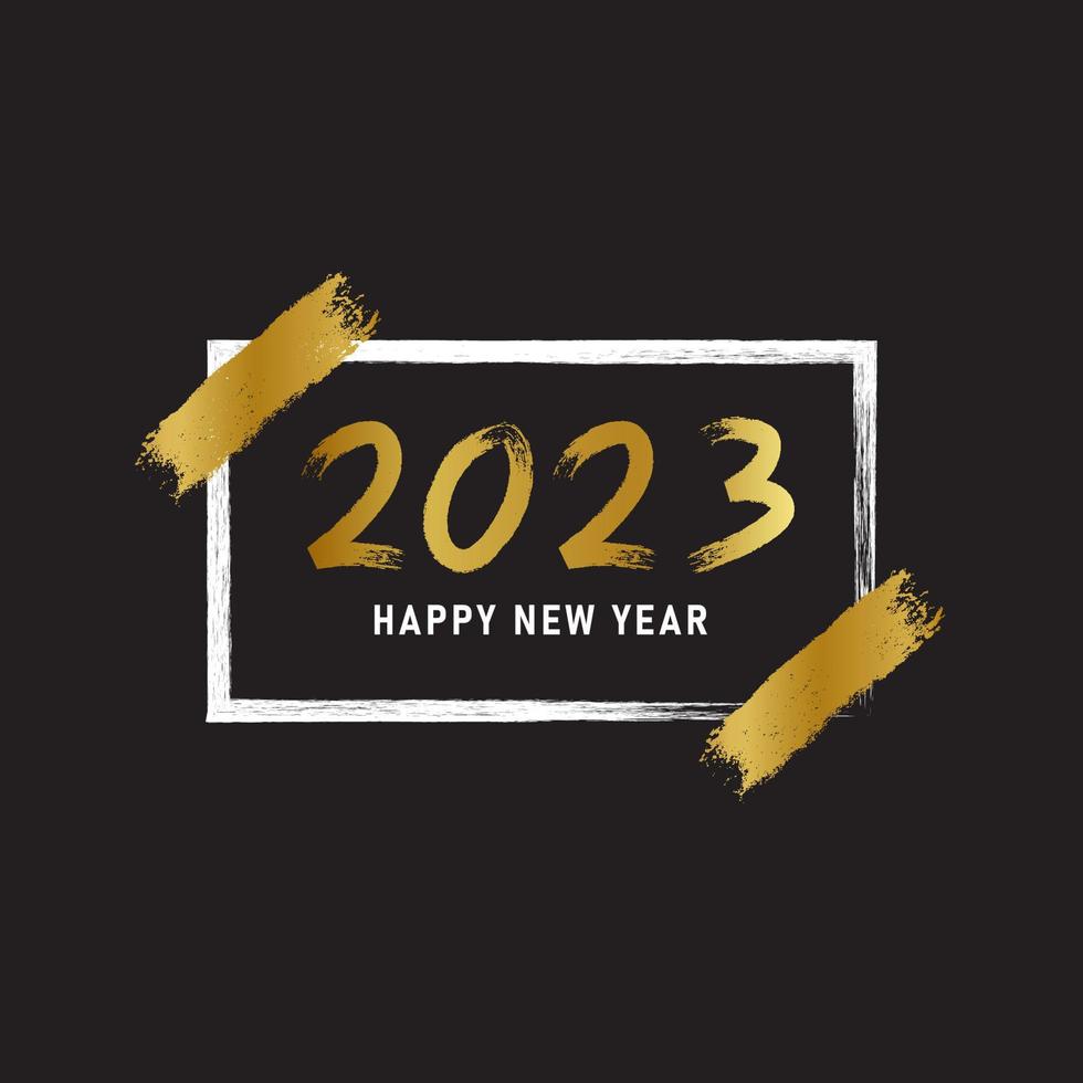 Happy new year 2023 background with a grunge gold brush stroke vector