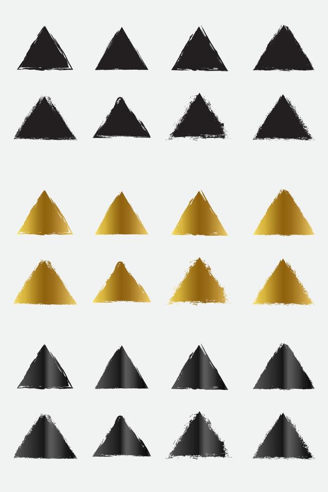 Set of grunge triangle border frames with black gold and metallic color vector
