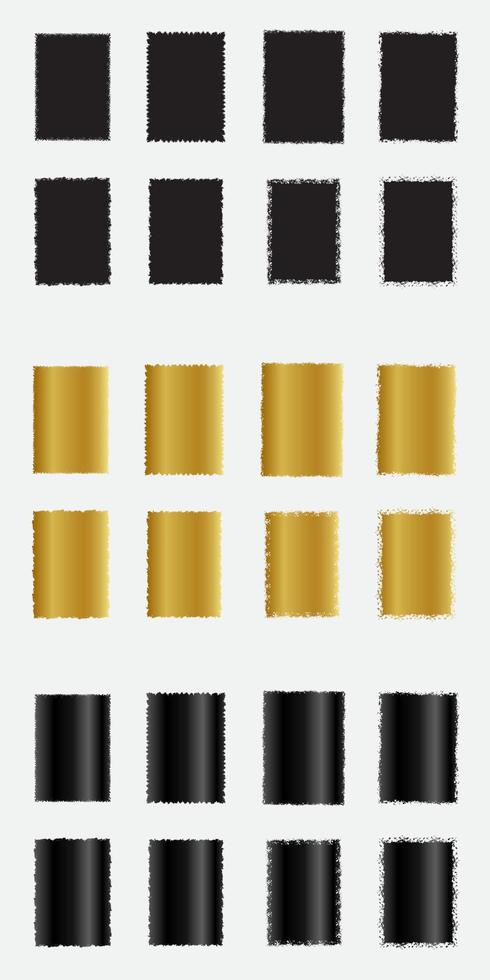 Set of grunge rectangle border frames with black gold and metallic color vector