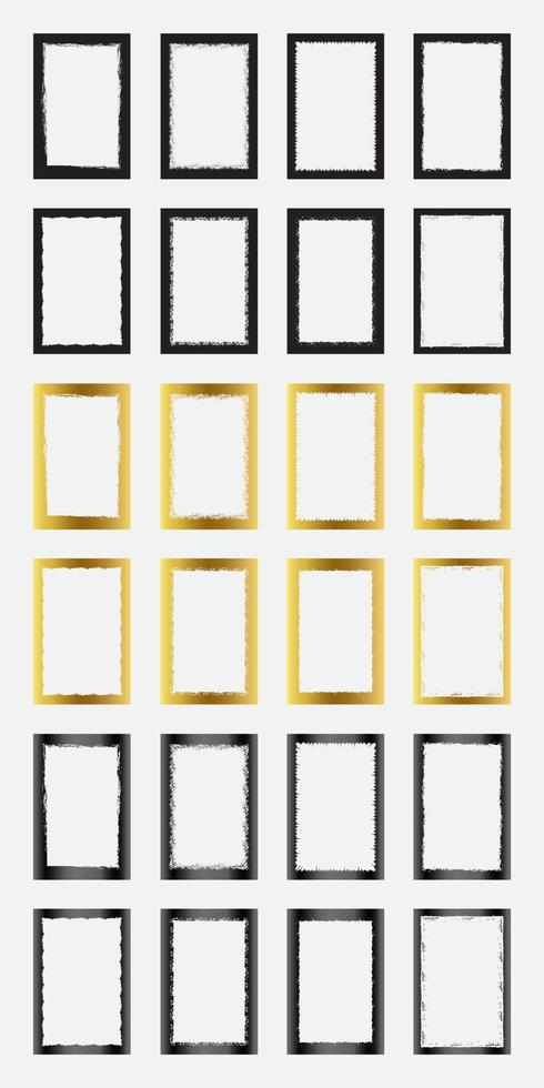 Set of grunge rectangle border frames with black gold and metallic color vector