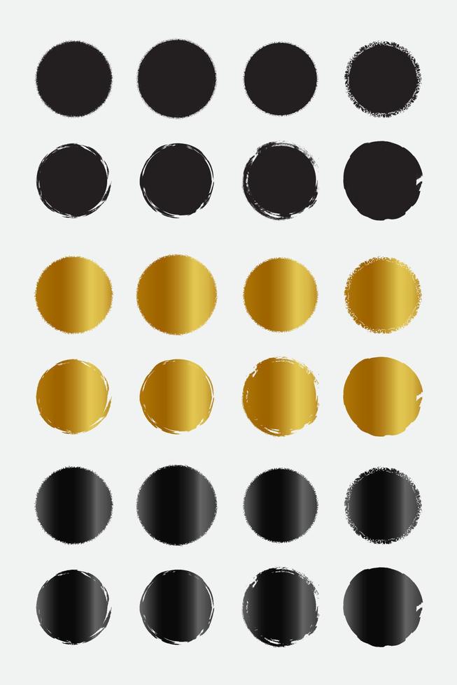 Set of grunge circle border frames with black gold and metallic color vector