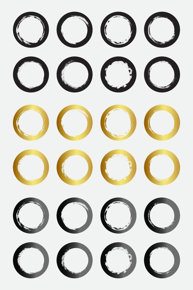 Set of grunge circle border frames with black gold and metallic color vector