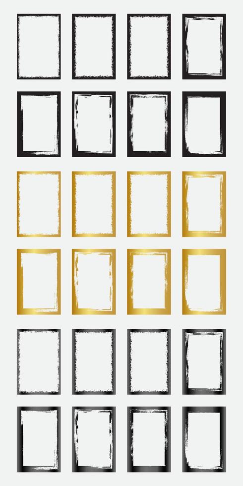 Set of grunge rectangle border frames with black gold and metallic color vector