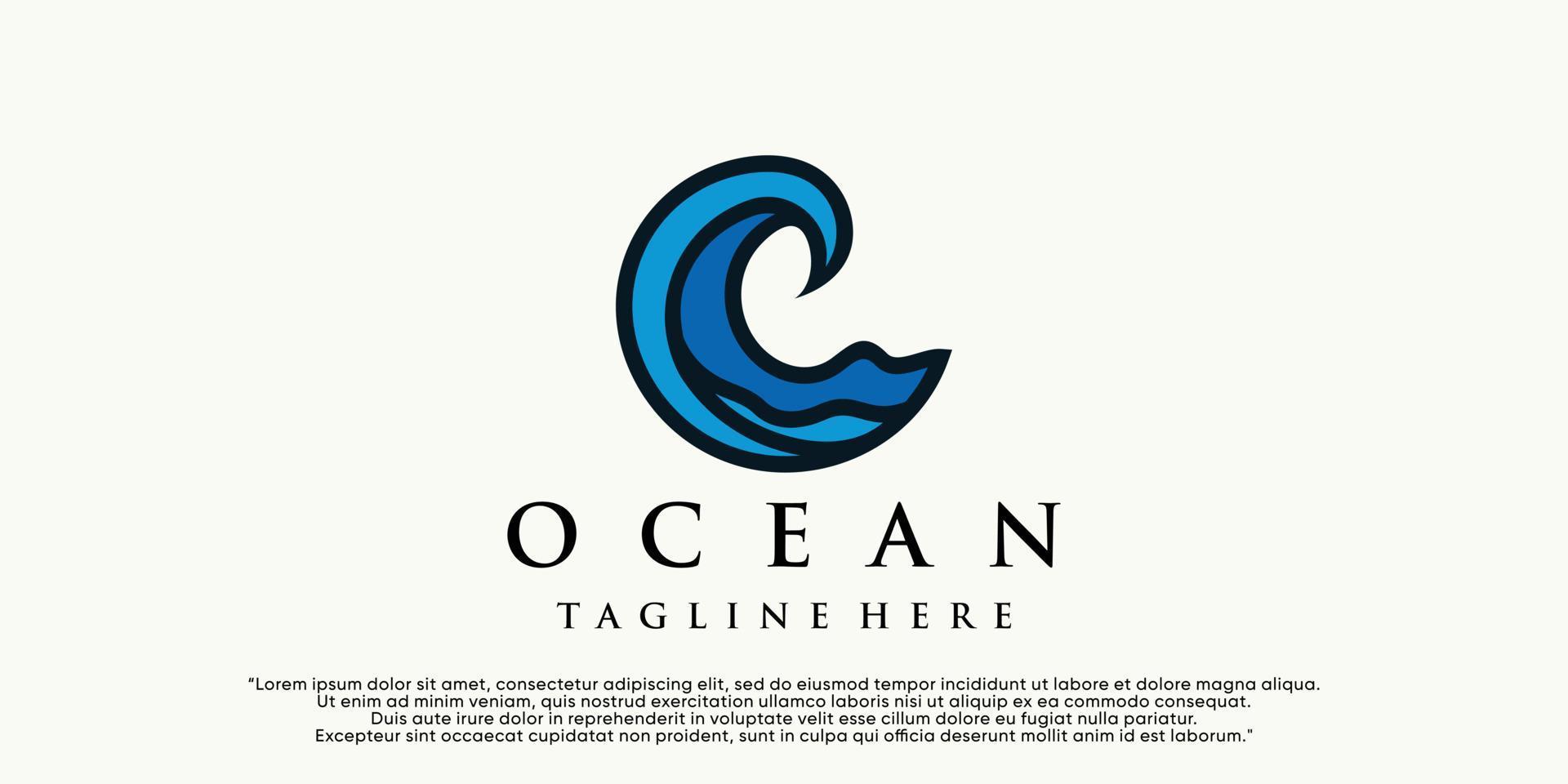 plantilla de logotipo de océano moderno, ilustración de agua simple para vector premium de negocios