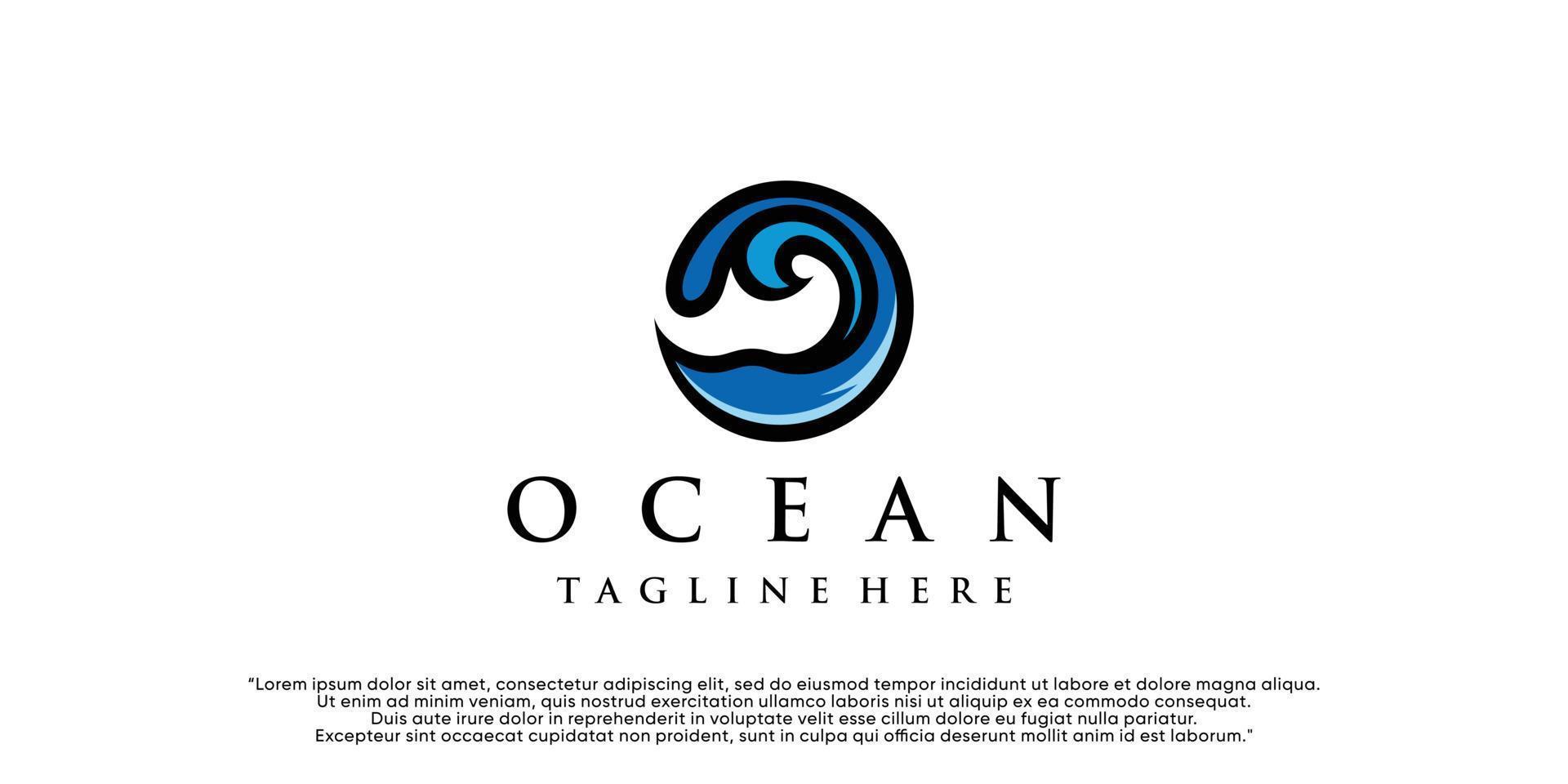 plantilla de logotipo de océano moderno, ilustración de agua simple para vector premium de negocios