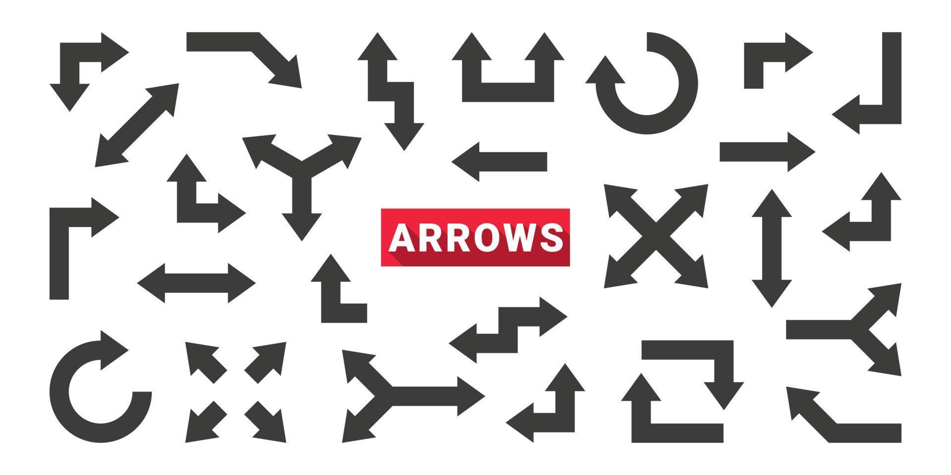 Arrows icon set. Collection different arrows sign. Modern simple arrows. Vector illustration