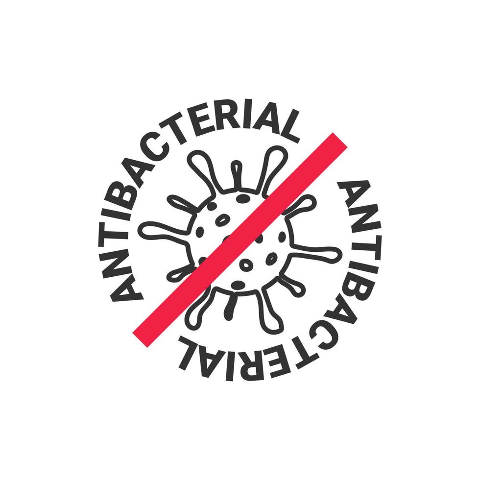 Antibacterial sign. Novel coronavirus is crossed out with red STOP sign. Vector illustration