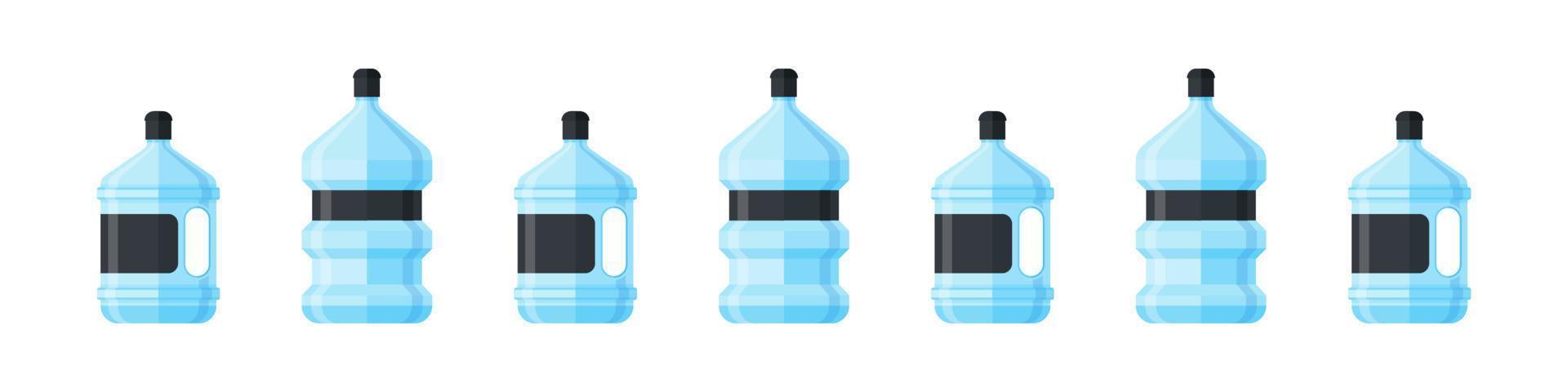 Plastic water bottle icons. Cartoon plastic bottles of water. Blank container for healthy liquid, natural wet, fresh aqua for drinking. Vector illustration