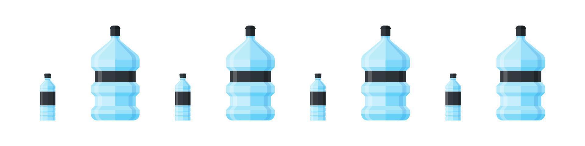 Bottle icons. Cartoon plastic bottles of water. Blank container for healthy liquid, natural wet, fresh aqua for drinking. Vector illustration