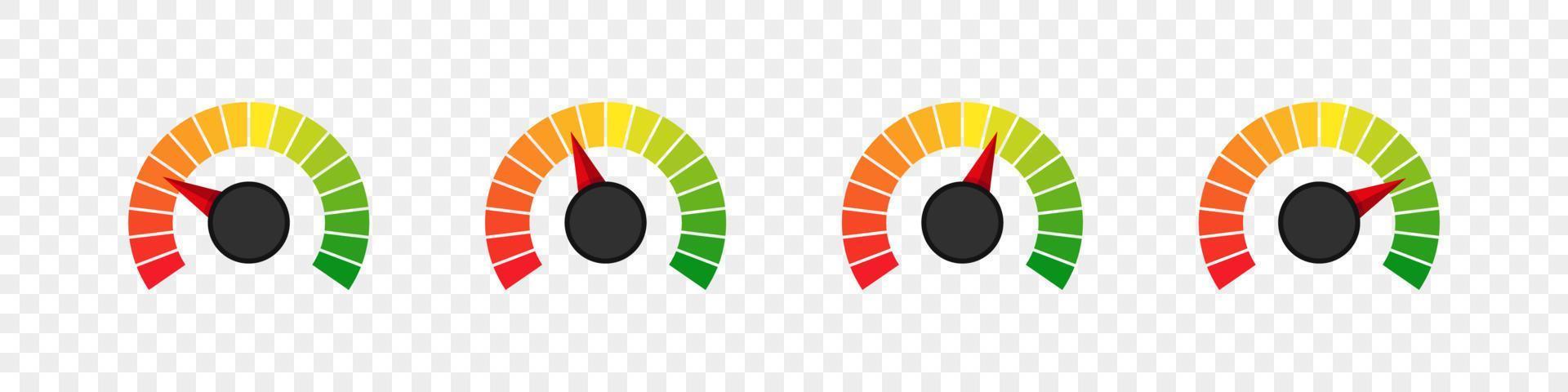 Measuring scale set. Speedometer scale or risk scale. Vector graphics