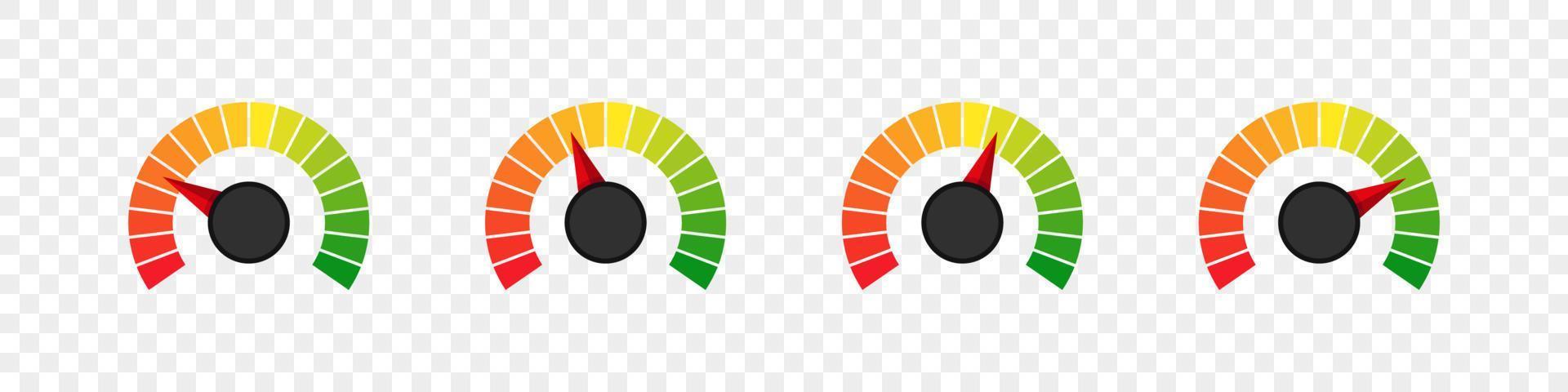 Measuring scale set. Speedometer scale or risk scale. Vector graphics