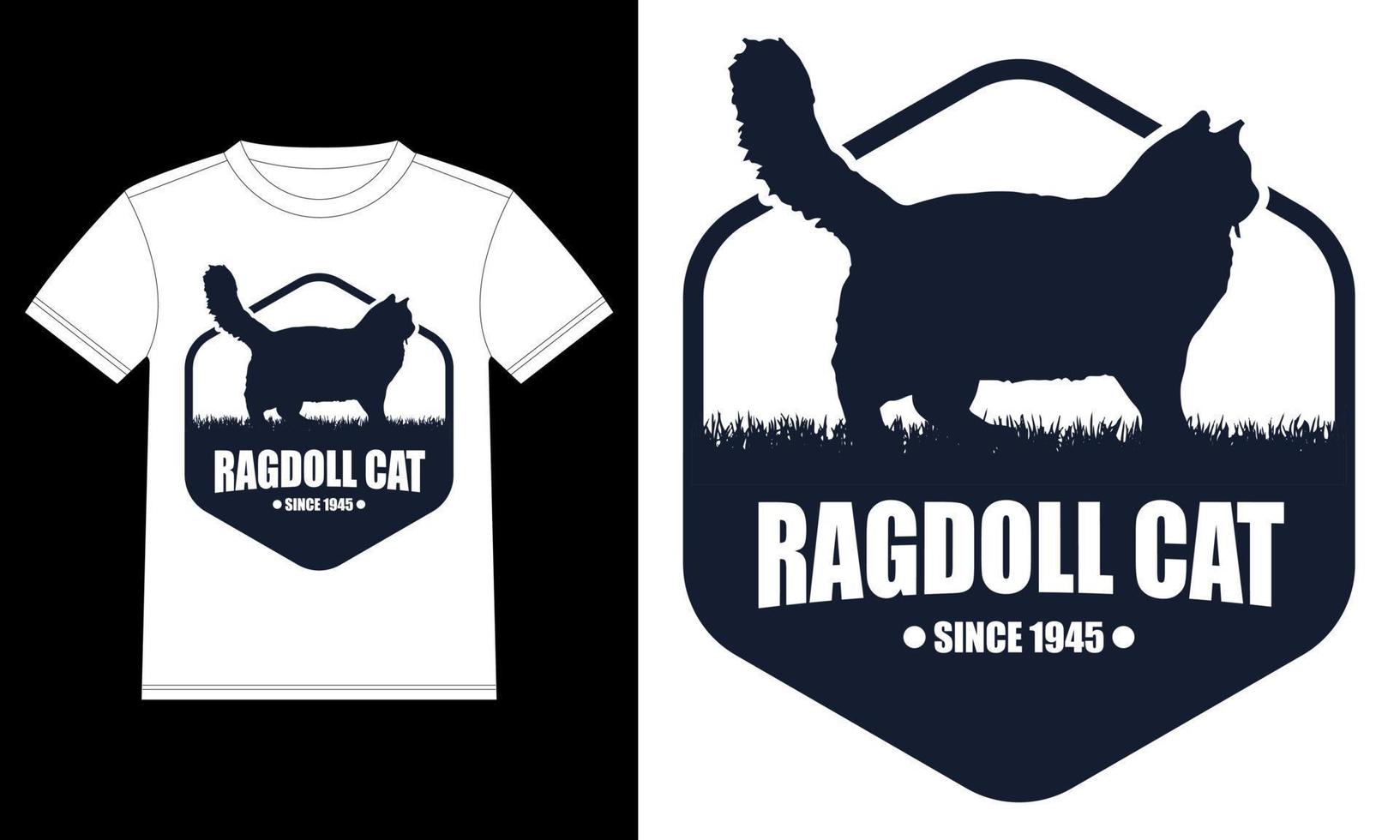 Ragdoll Cat Since 1945 White T-shirt Design template, Ragdoll Cat on Board, Car Window Sticker vector