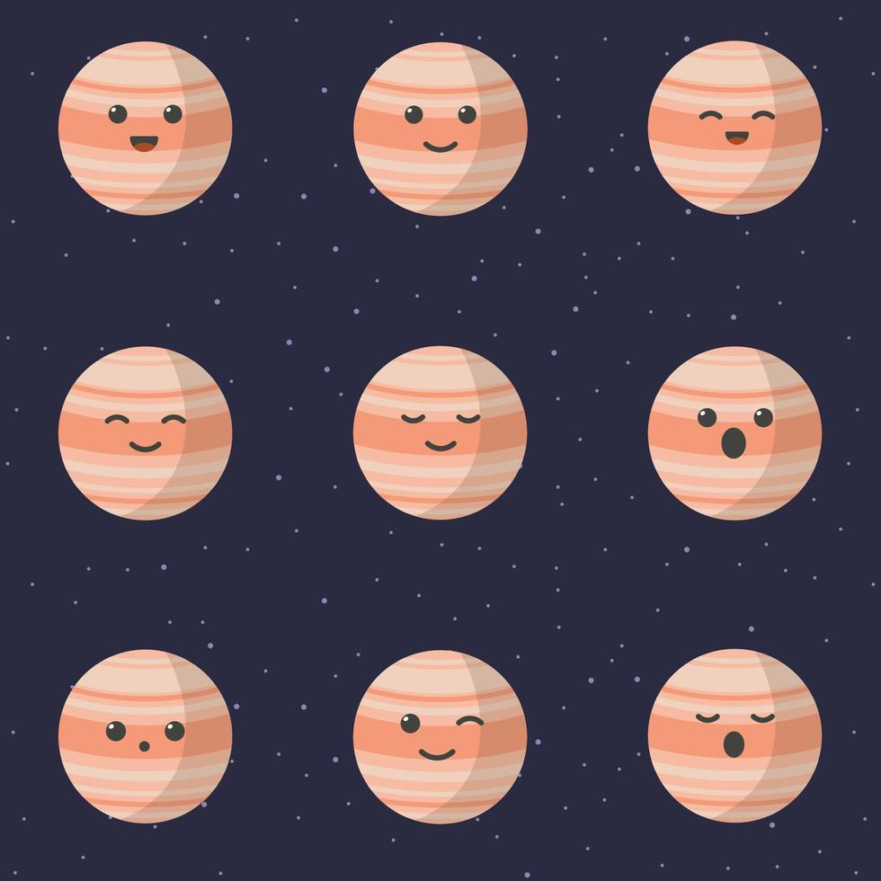 lindo personaje de dibujos animados del planeta venus. conjunto de lindos planetas de dibujos animados con diferentes emociones. ilustración vectorial vector