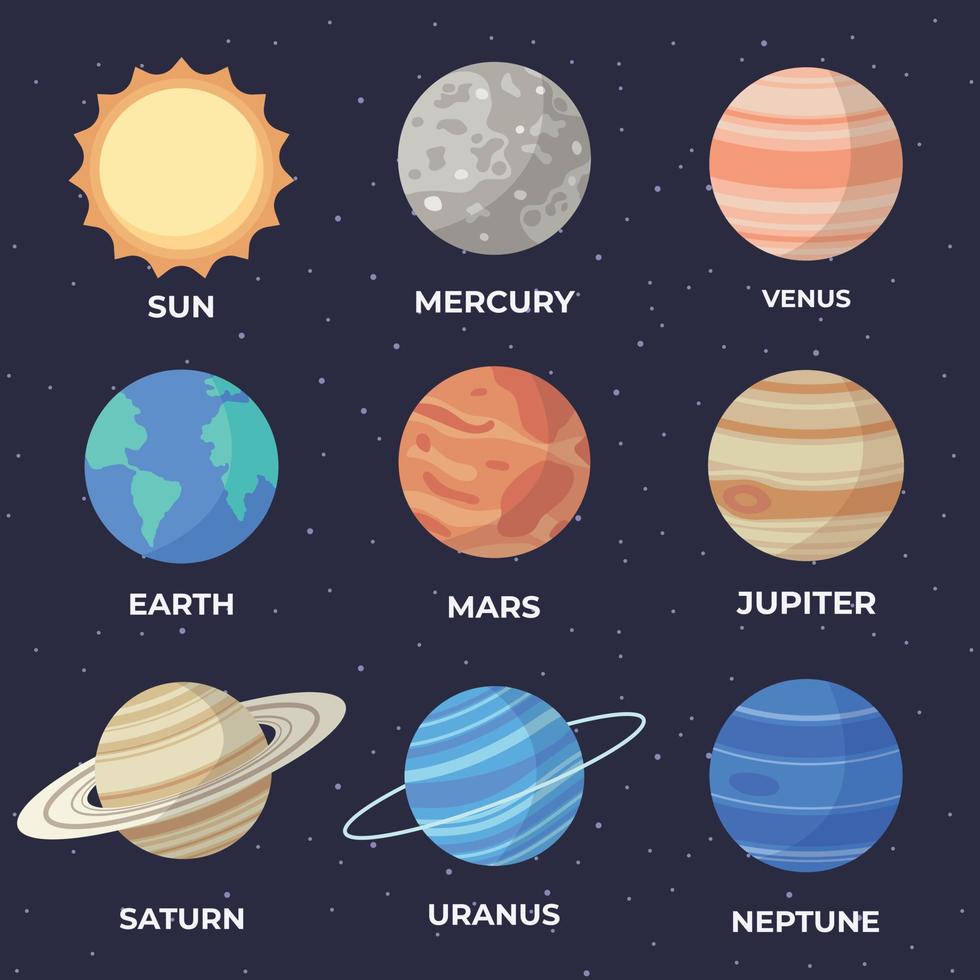 Set of cartoon solar system planets. Children s education. infographic illustration for school education or space exploration vector